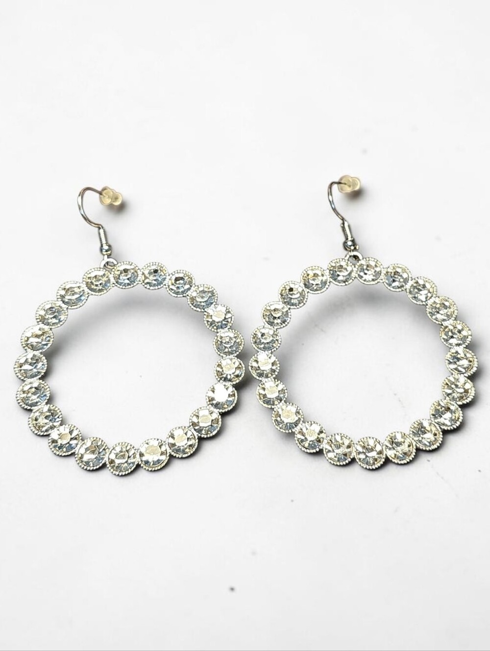 Sassified Boutique Nwt Crystal Hoop Drop Earrings - Silver Tone